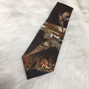 Vintage pheasant tie Wide 70s brown‎ novelty